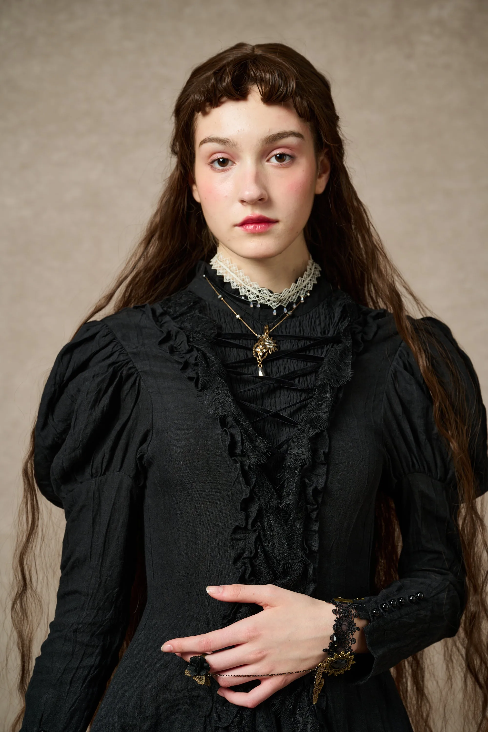 Elizabeth 15 | Black Victorian Linen Dress