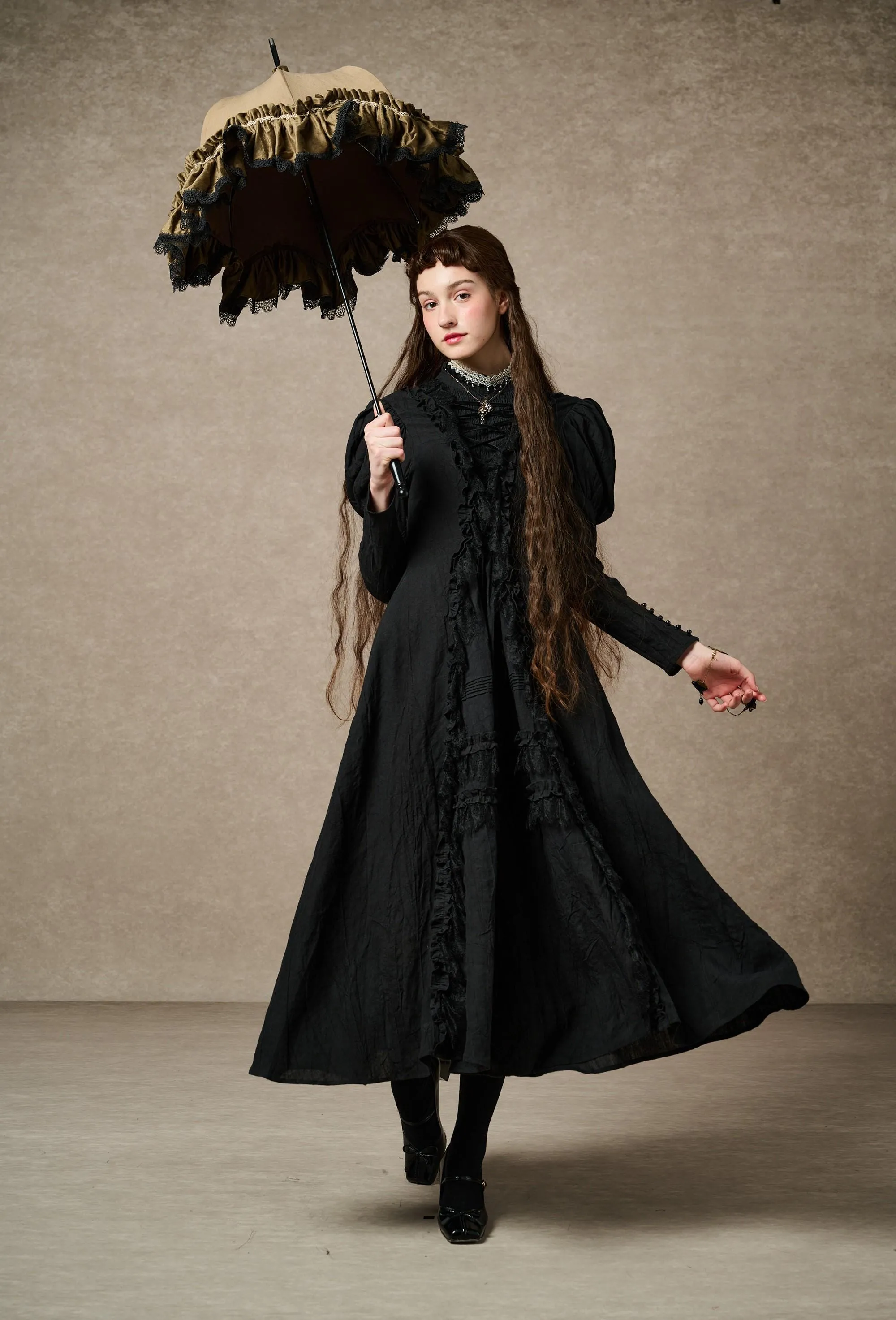 Elizabeth 15 | Black Victorian Linen Dress