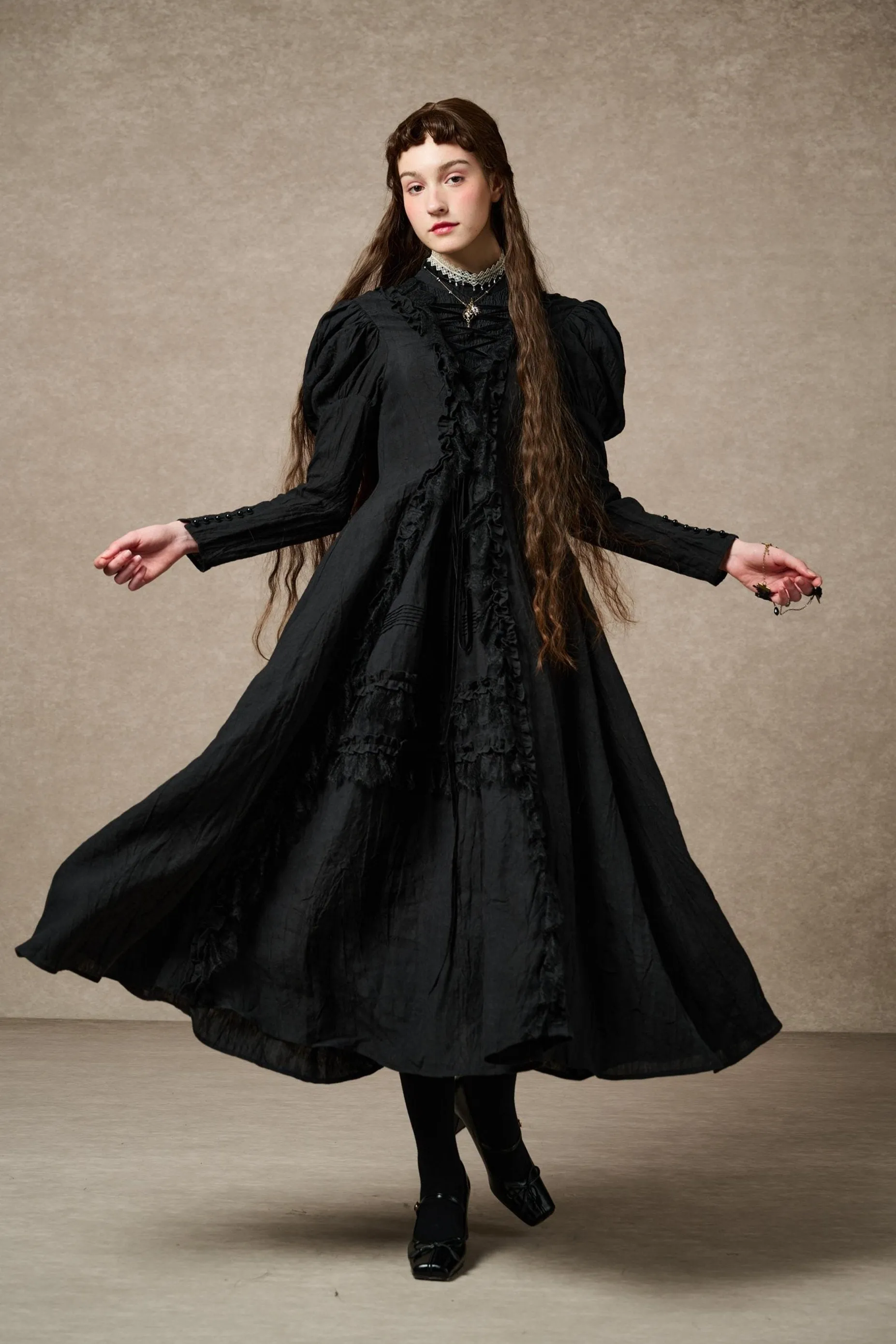 Elizabeth 15 | Black Victorian Linen Dress