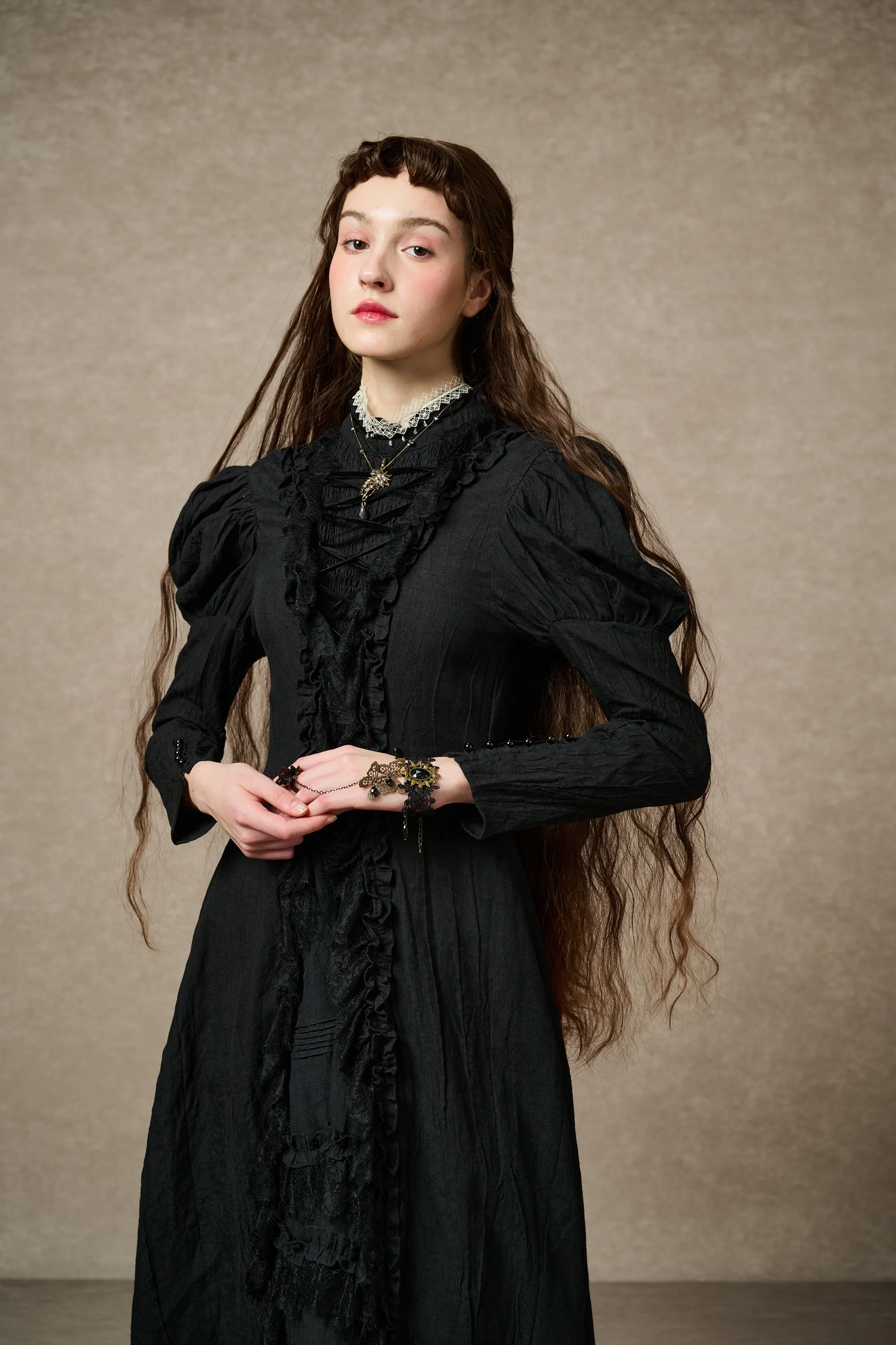 Elizabeth 15 | Black Victorian Linen Dress