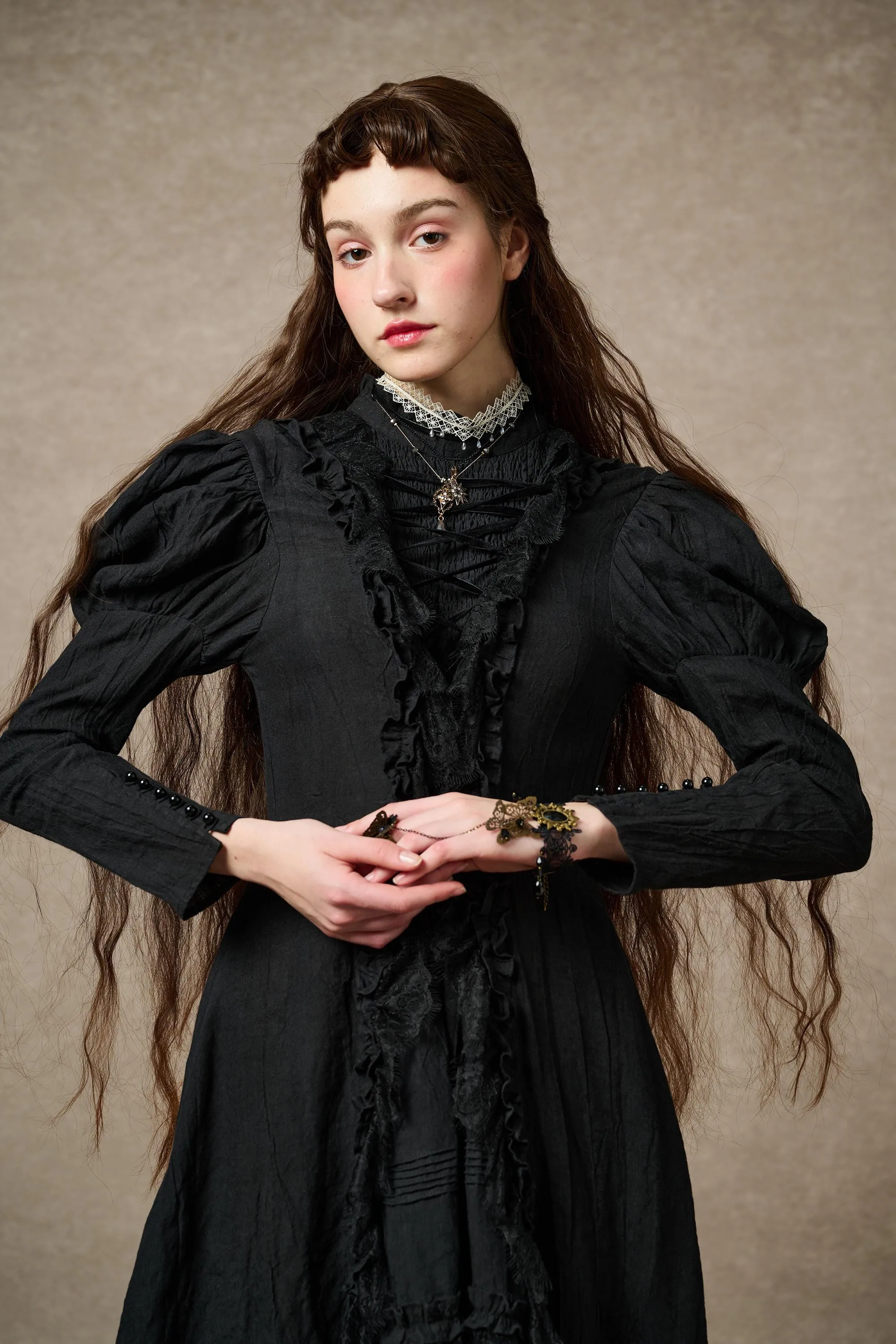 Elizabeth 15 | Black Victorian Linen Dress