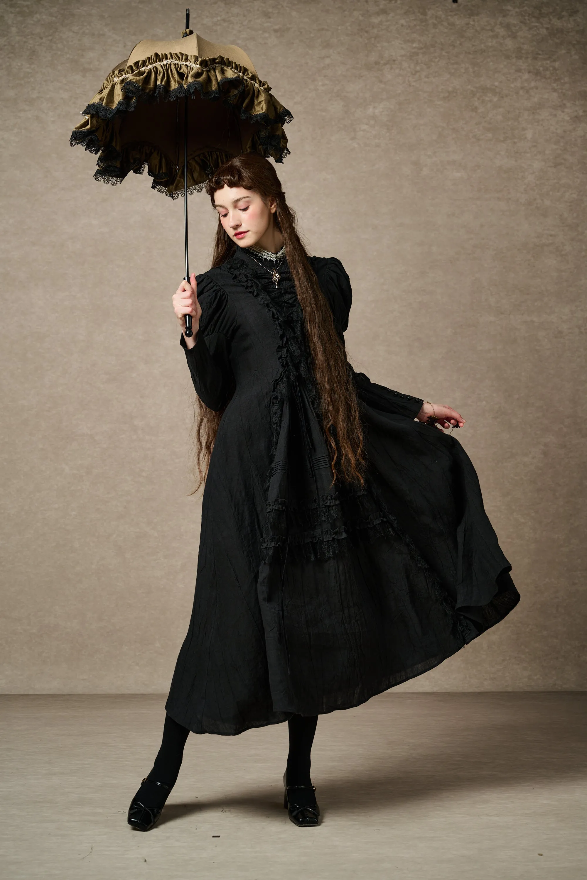 Elizabeth 15 | Black Victorian Linen Dress