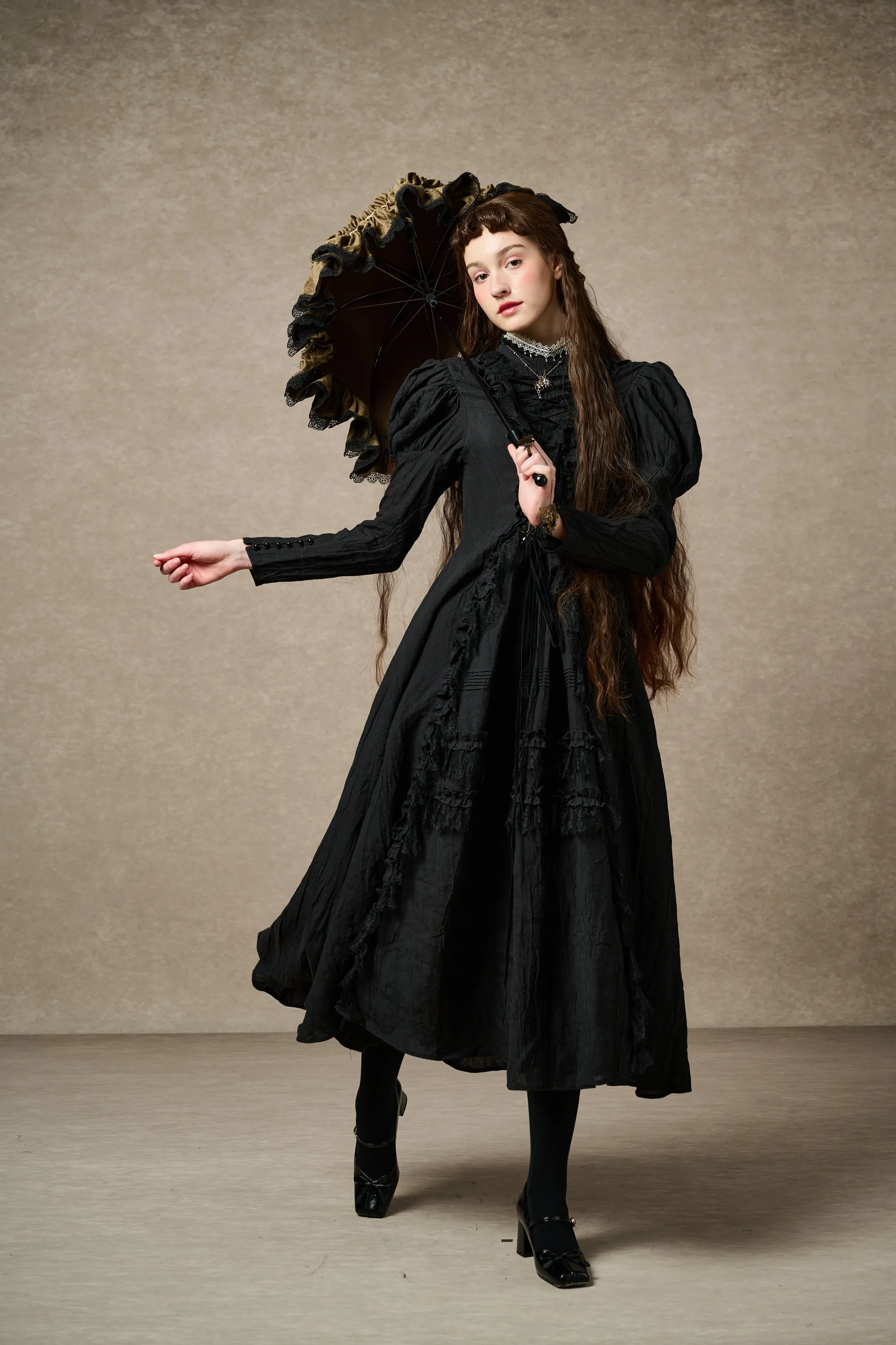 Elizabeth 15 | Black Victorian Linen Dress