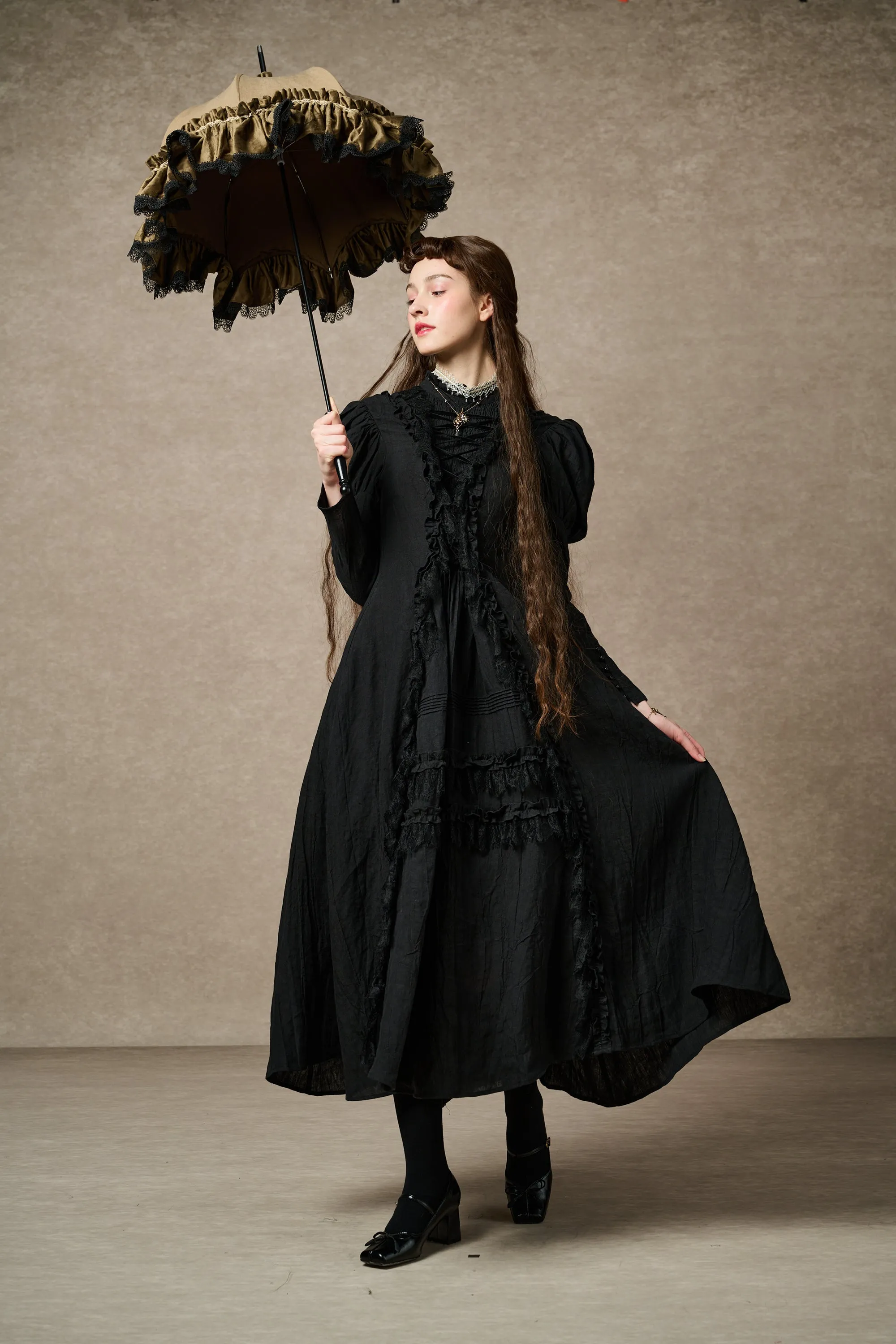 Elizabeth 15 | Black Victorian Linen Dress