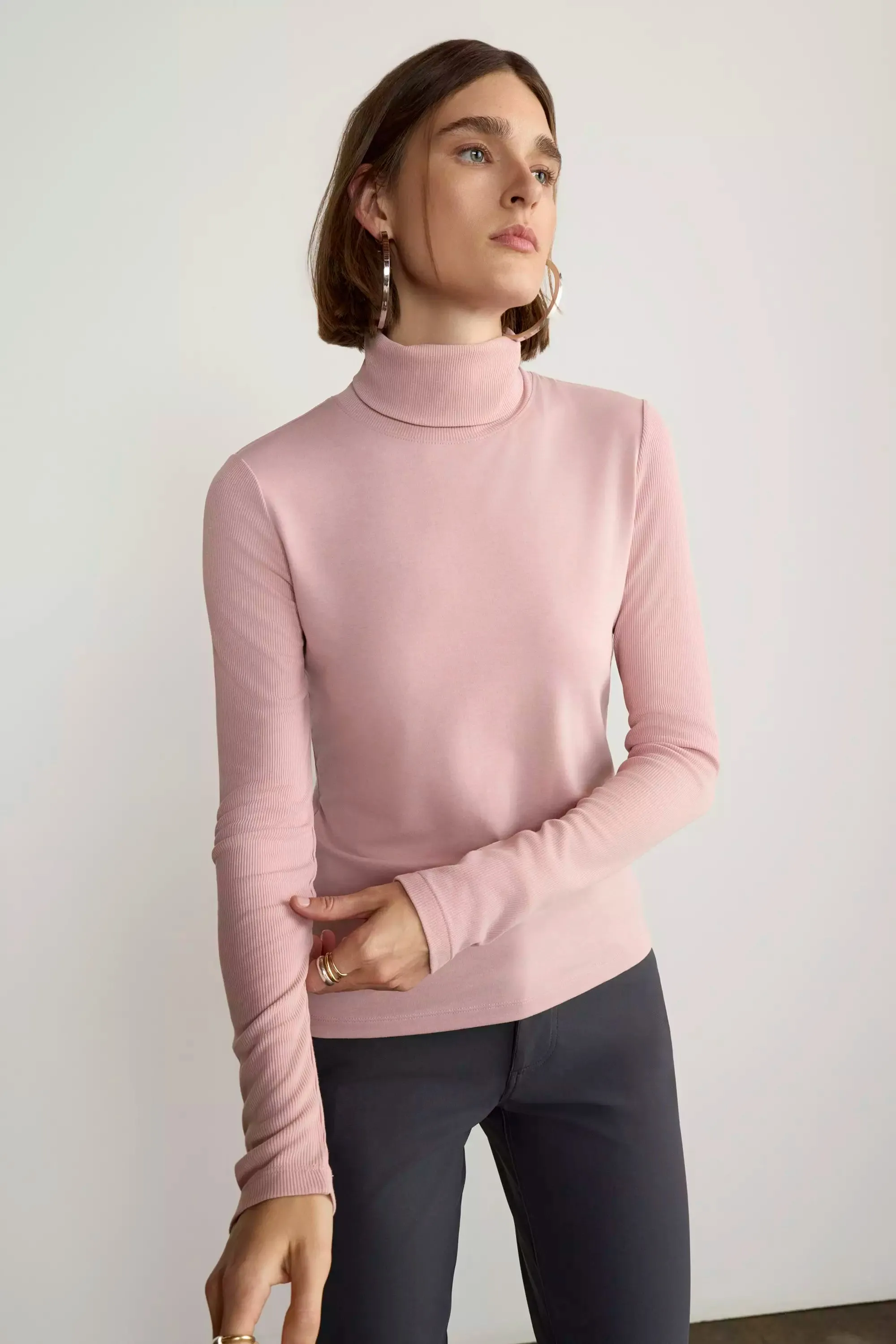 Expression Long Sleeve Turtle Neck Mixed Media Top