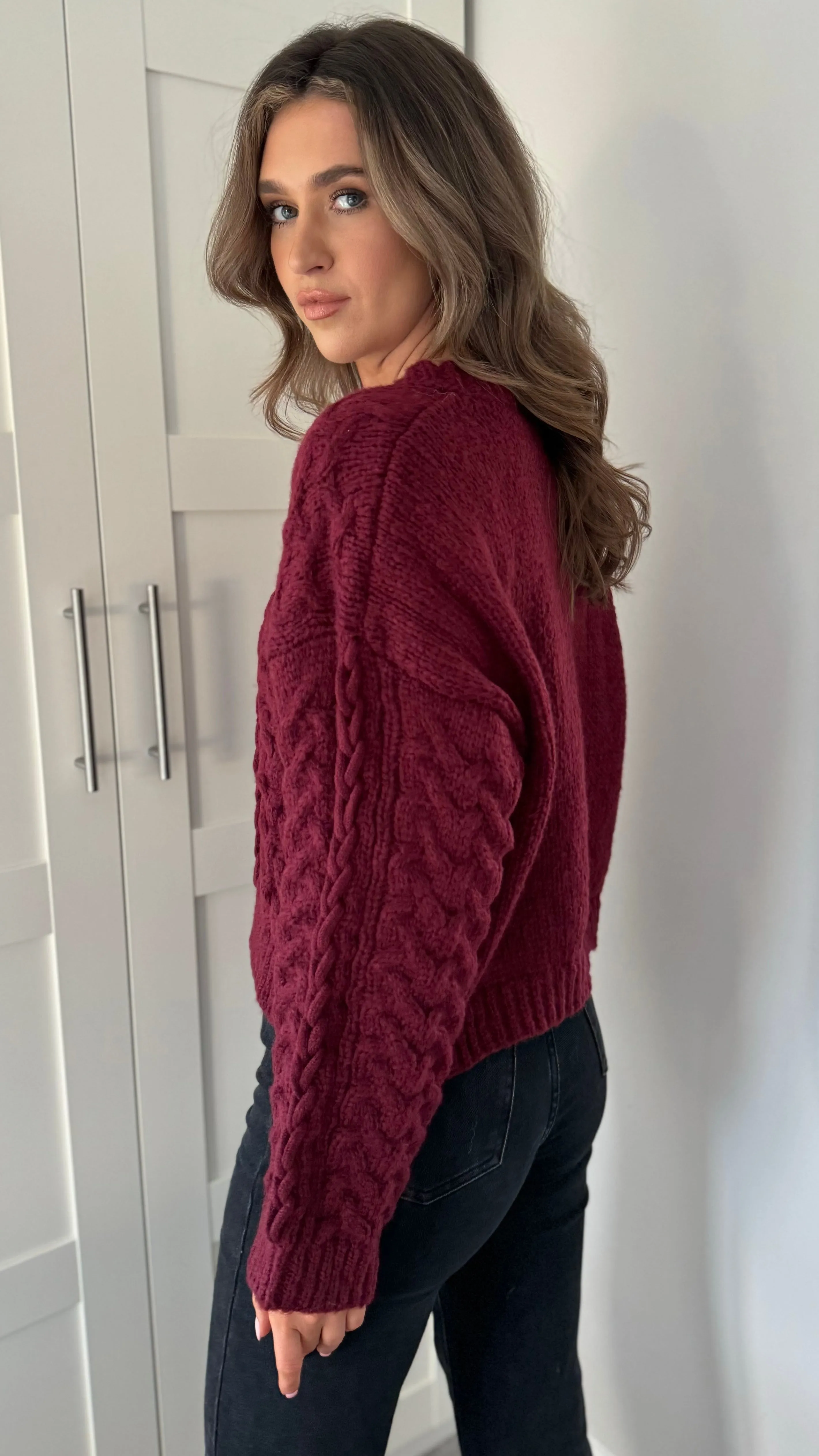 Falconer Burgundy Chunky Knit Jumper