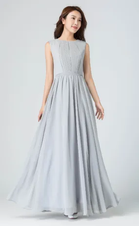 gray chiffon dress, sleeveless dress, pleated dress, fit and flare dress, summer dress 1914#