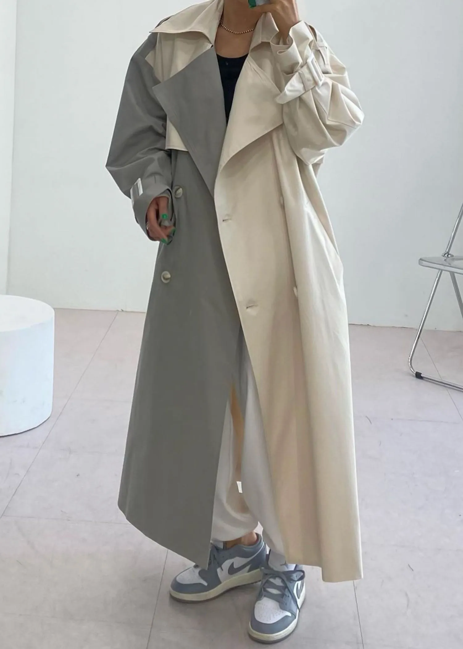 Grey and Cream Trench Coat