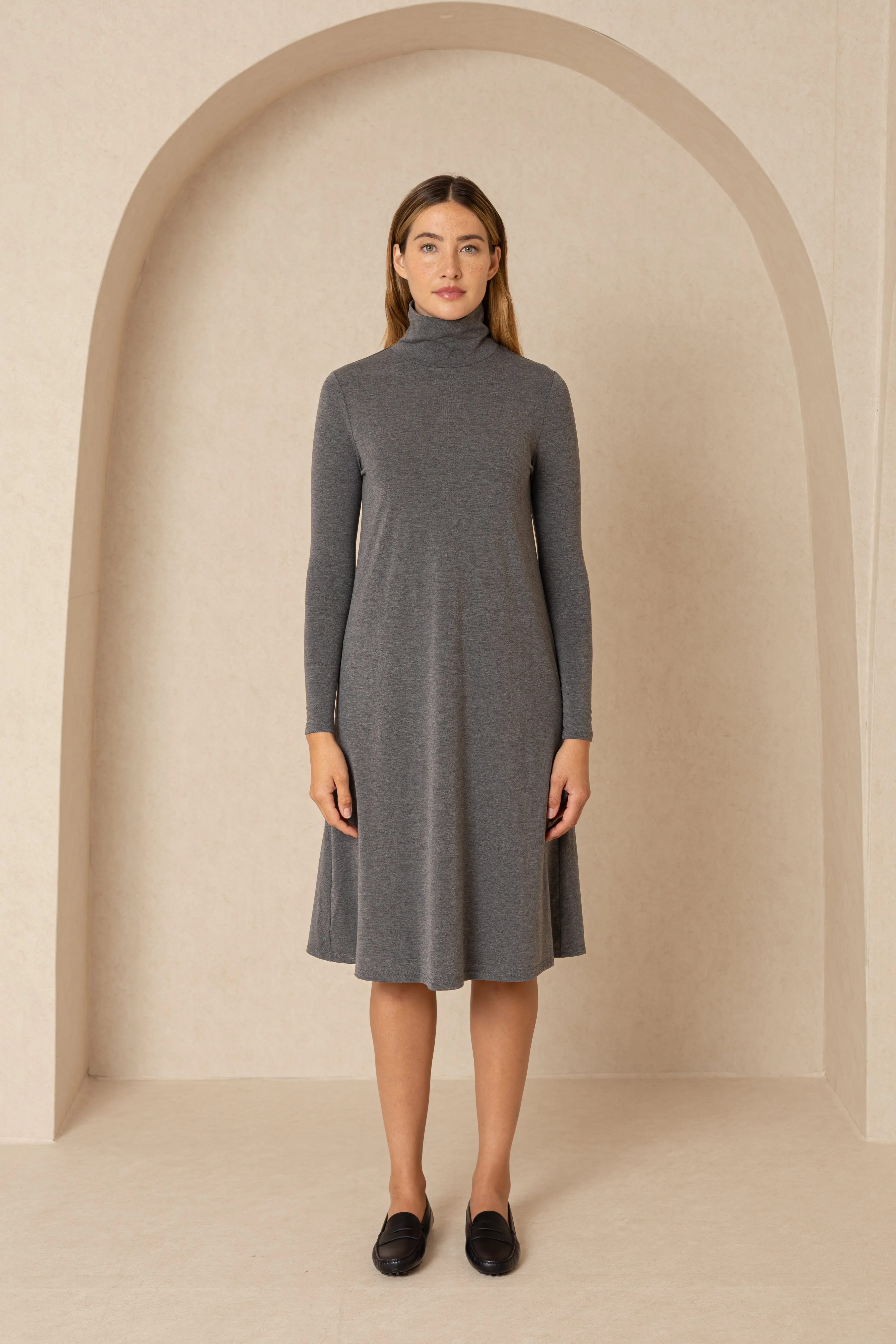 Grey Turtleneck Swing Dress