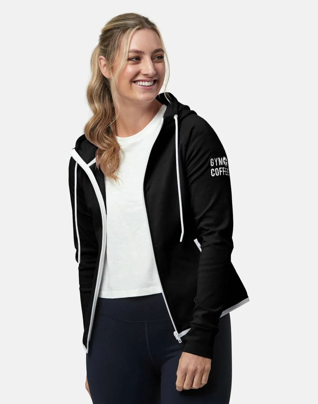 Gym Coffee Chill Zip Hoodie (Womens) - Black