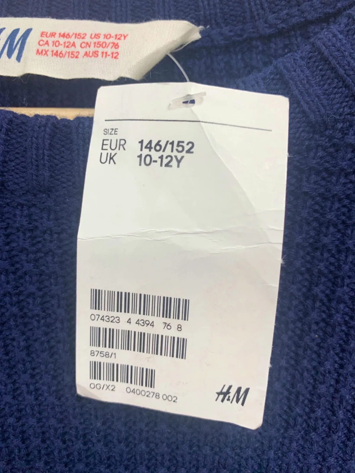 H&M Navy Waffle Knit Jumper UK 10-12Y