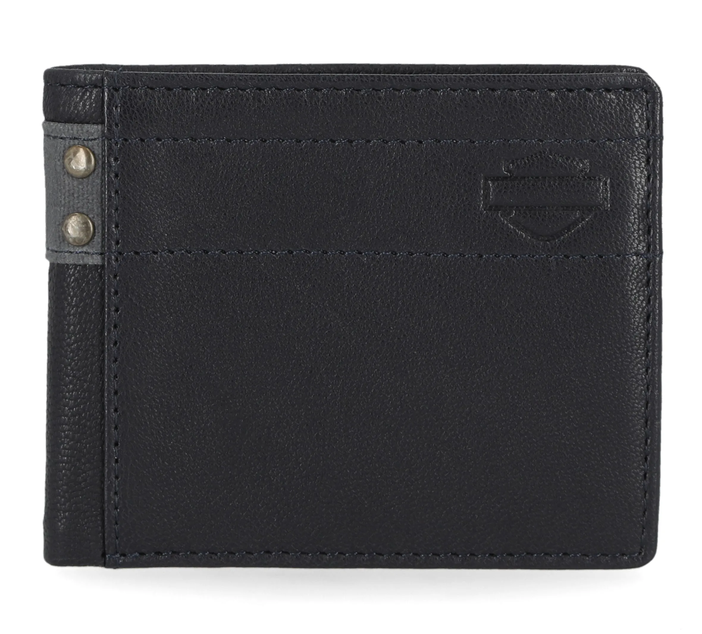 Harley-Davidson Men's Genuine Leather With Calvary Canvas Trim Billfold Wallet, Peacoat MWM035/84