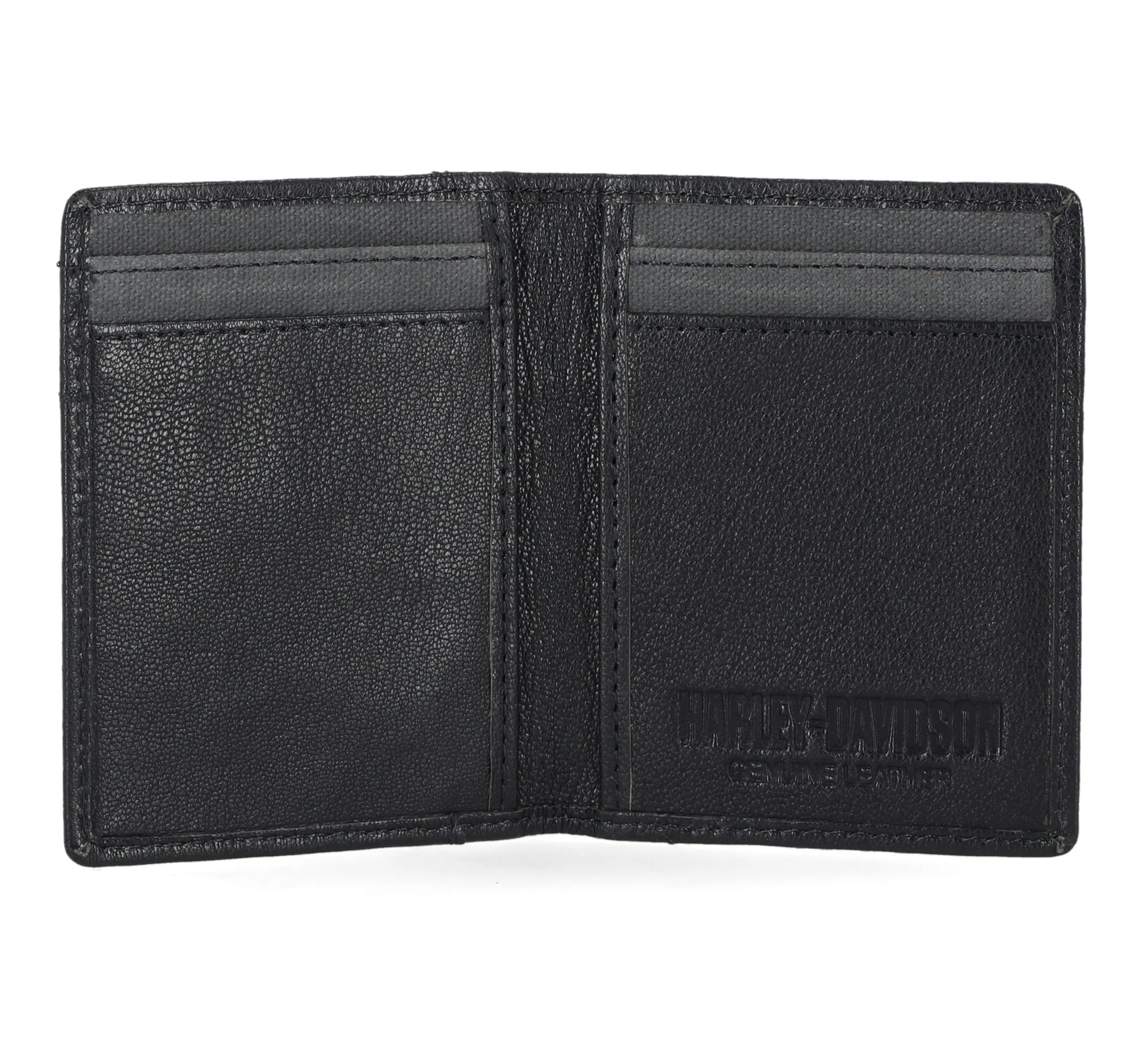 Harley-Davidson Men's Genuine Leather With Calvary Canvas Trim Vertical Billfold, Peacoat MWM036/84