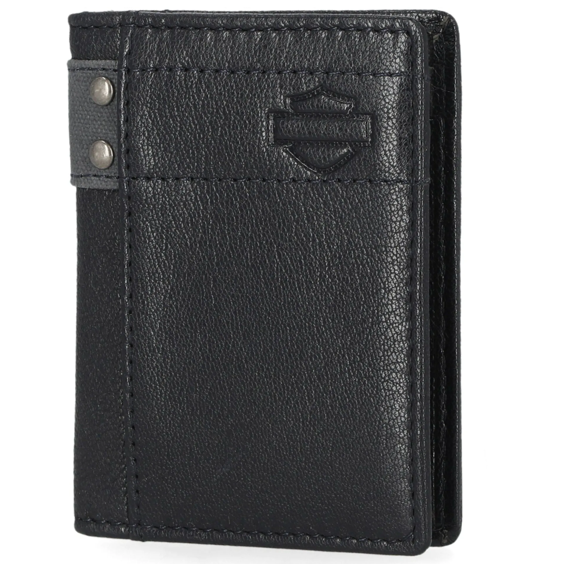 Harley-Davidson Men's Genuine Leather With Calvary Canvas Trim Vertical Billfold, Peacoat MWM036/84