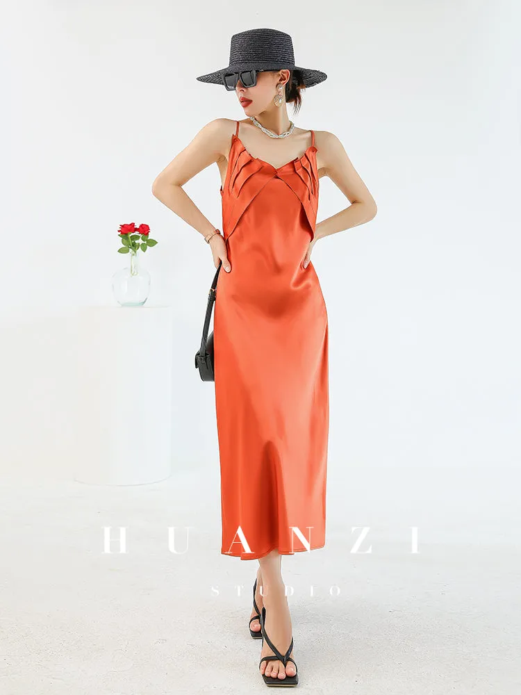 Huanzi satin French high-end slip long dress - Chine