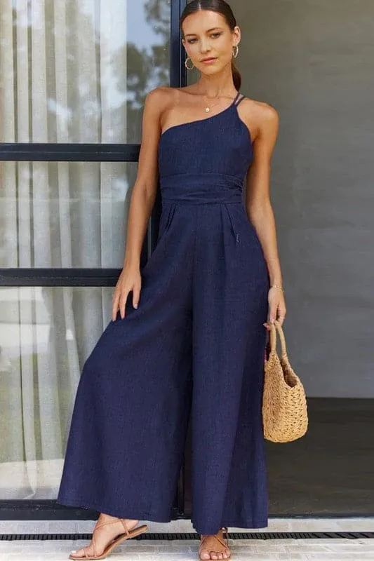 JA982 One ShoulderOff Wide Leg Jumpsuit