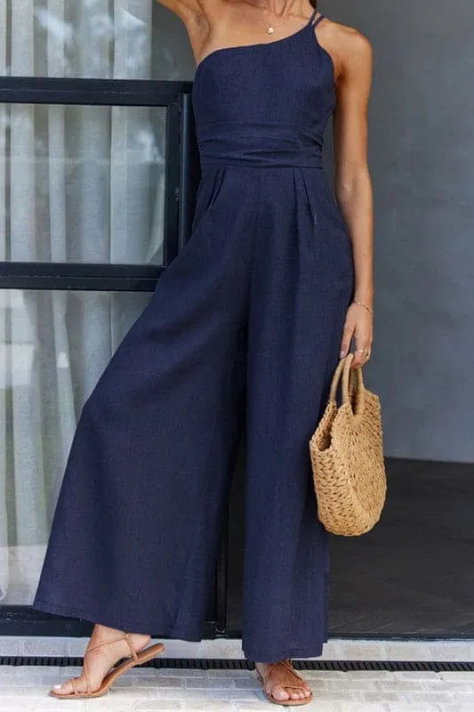 JA982 One ShoulderOff Wide Leg Jumpsuit