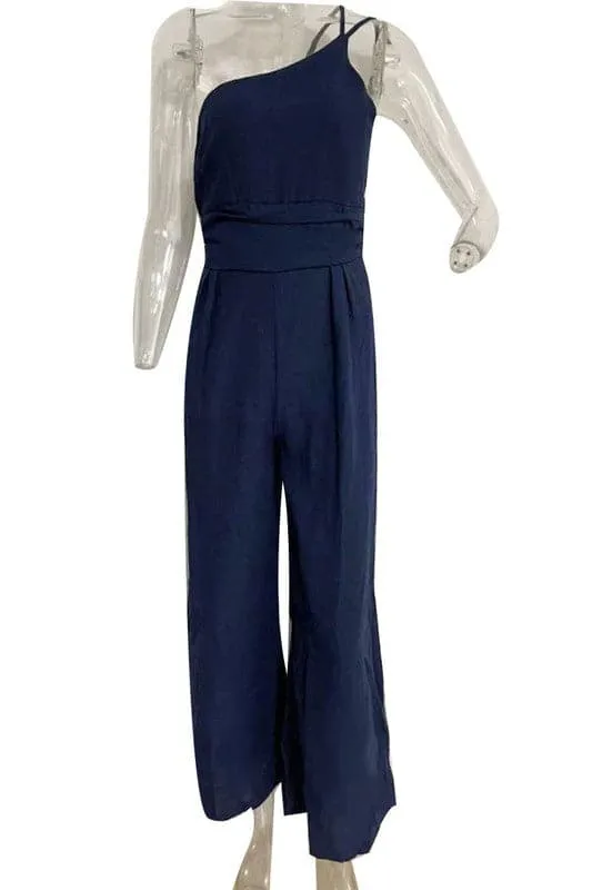 JA982 One ShoulderOff Wide Leg Jumpsuit