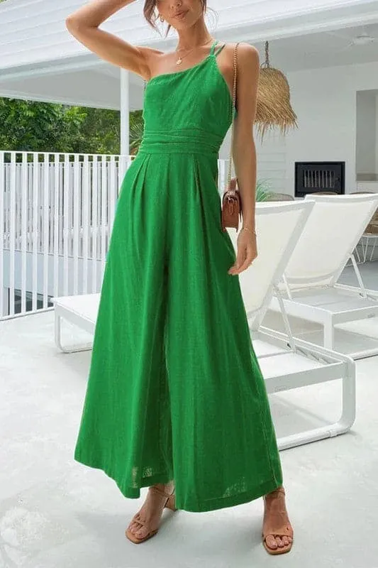 JA982 One ShoulderOff Wide Leg Jumpsuit