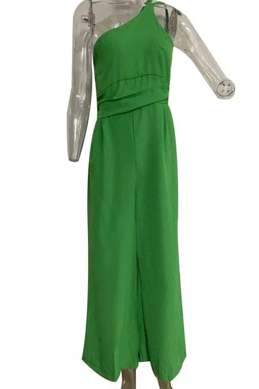 JA982 One ShoulderOff Wide Leg Jumpsuit