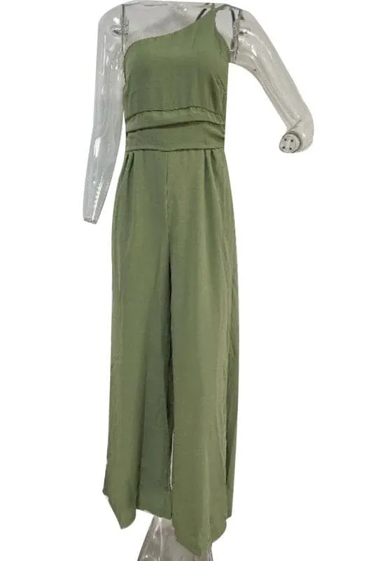 JA982 One ShoulderOff Wide Leg Jumpsuit