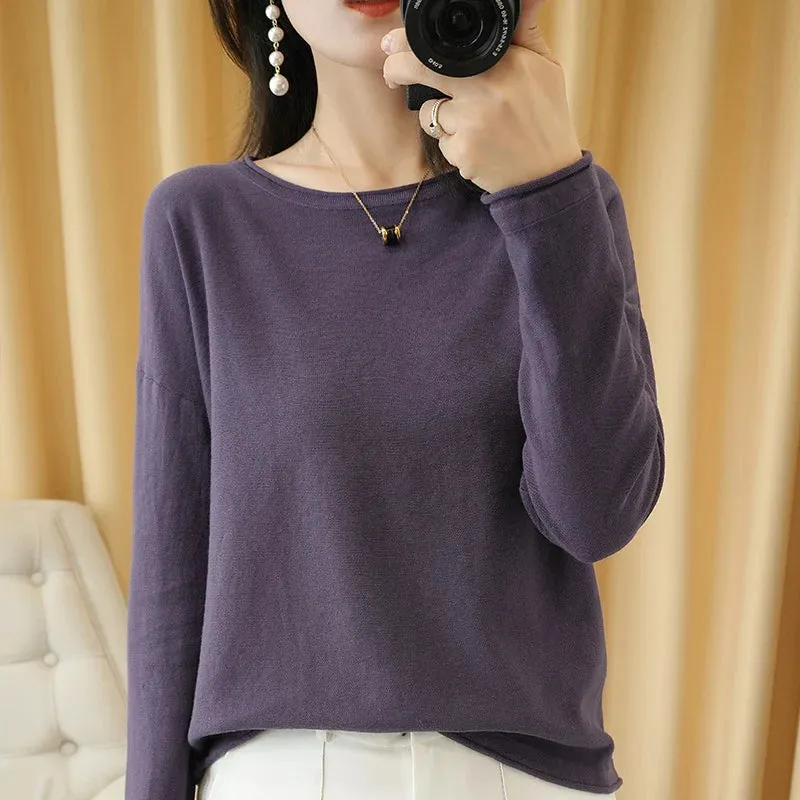 Knit Crimped Edge Pullover Top Sweater