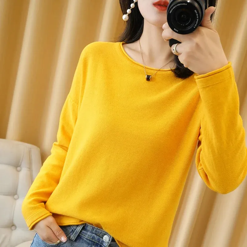 Knit Crimped Edge Pullover Top Sweater