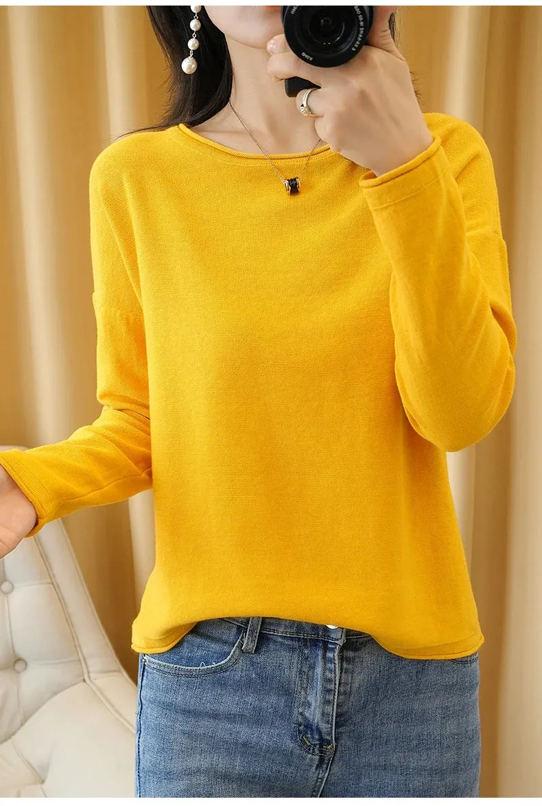 Knit Crimped Edge Pullover Top Sweater