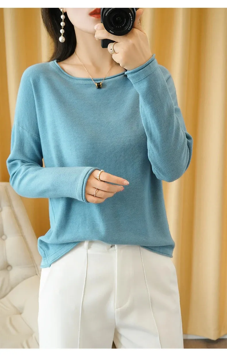 Knit Crimped Edge Pullover Top Sweater