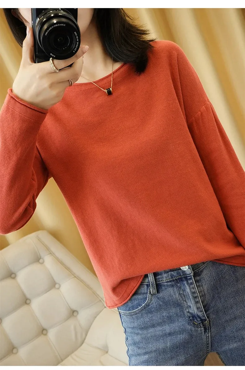 Knit Crimped Edge Pullover Top Sweater