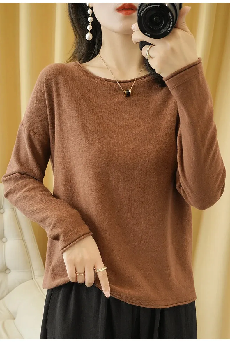 Knit Crimped Edge Pullover Top Sweater