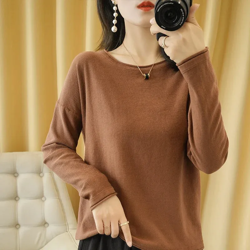 Knit Crimped Edge Pullover Top Sweater