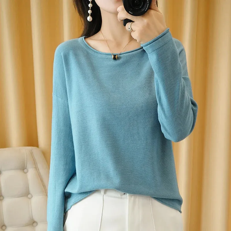 Knit Crimped Edge Pullover Top Sweater