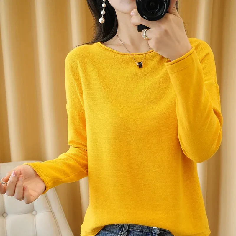 Knit Crimped Edge Pullover Top Sweater