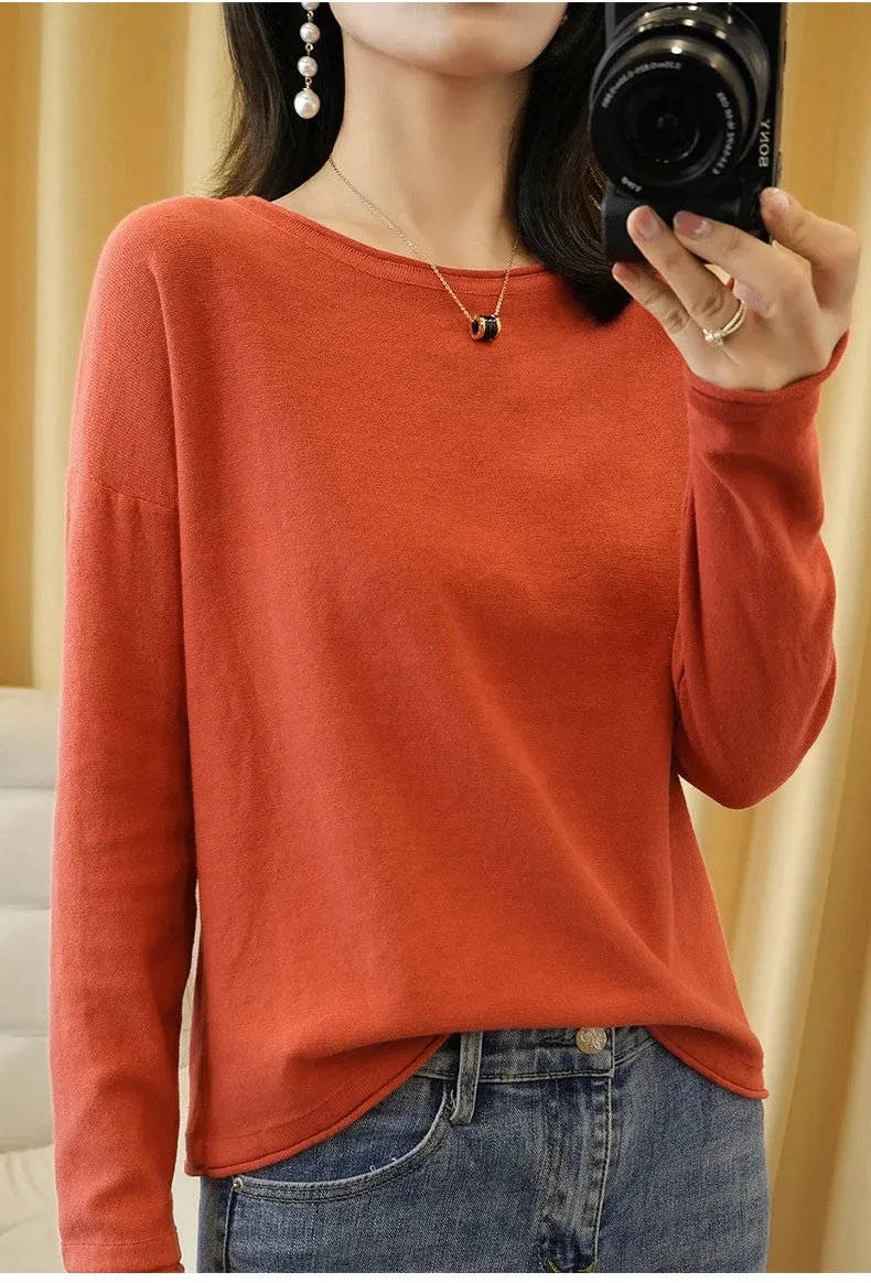 Knit Crimped Edge Pullover Top Sweater