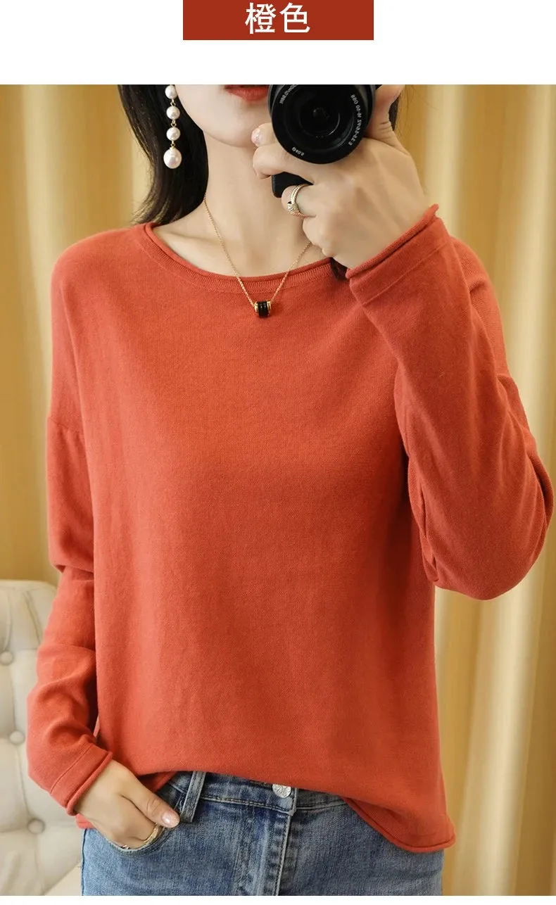 Knit Crimped Edge Pullover Top Sweater