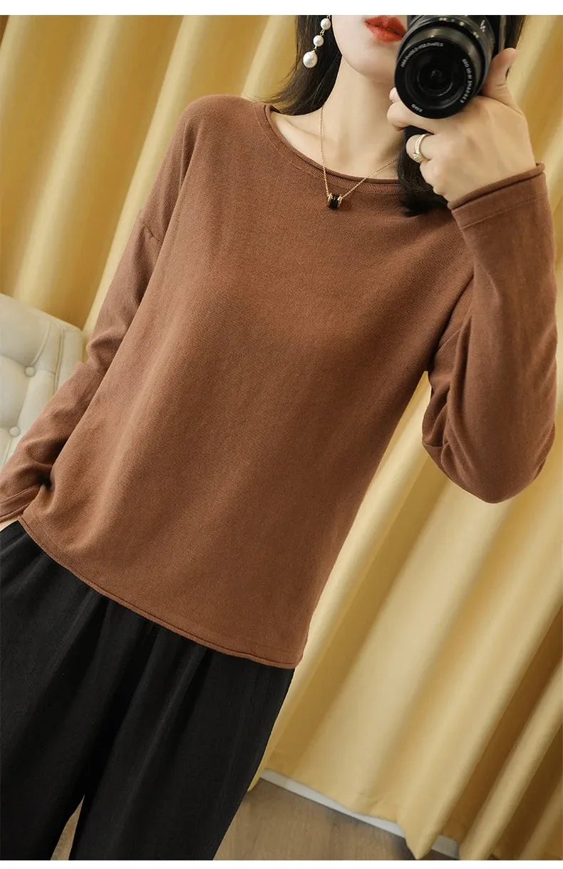 Knit Crimped Edge Pullover Top Sweater