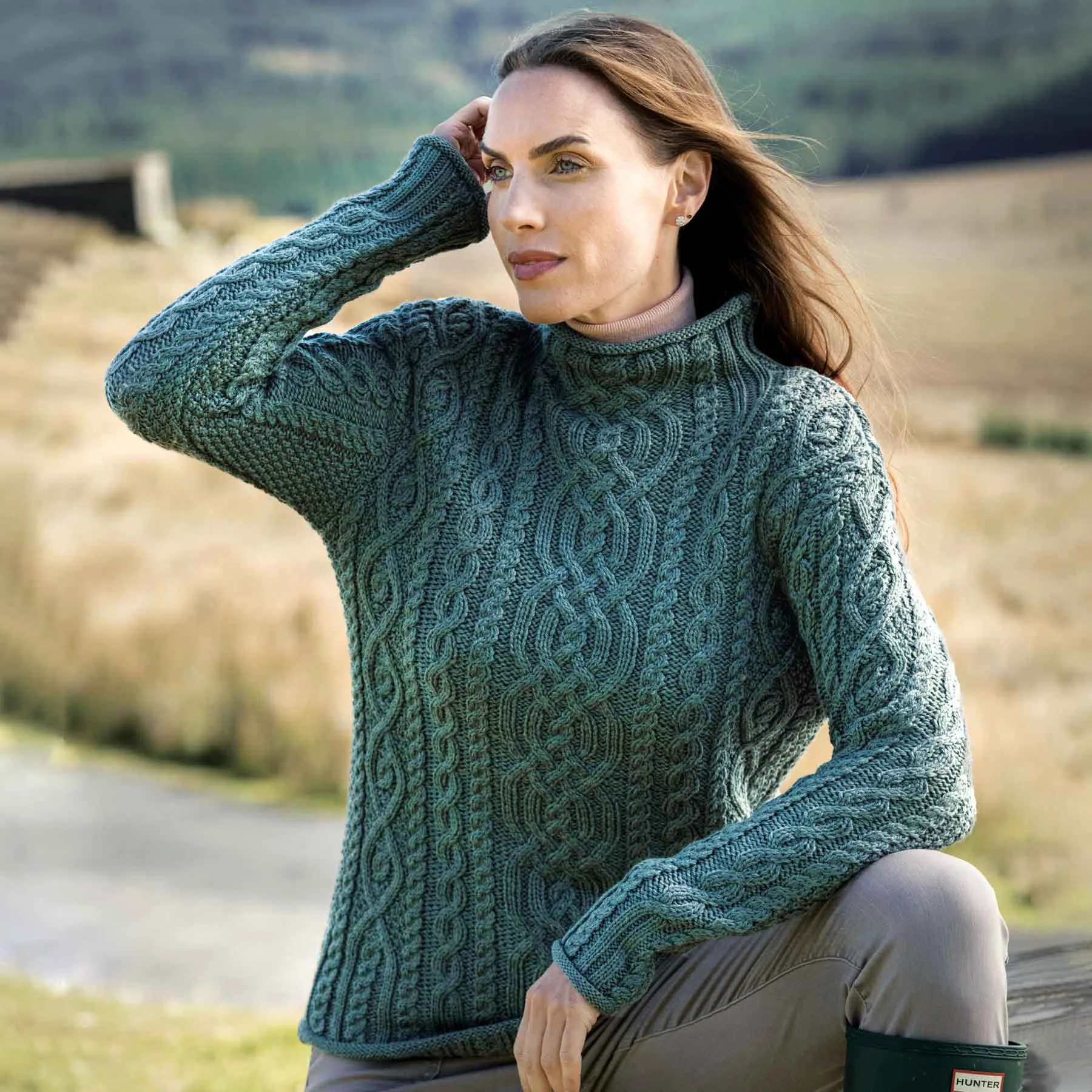 Kylemore Aran Knit Mock Funnel Neck Sweater- Tundra