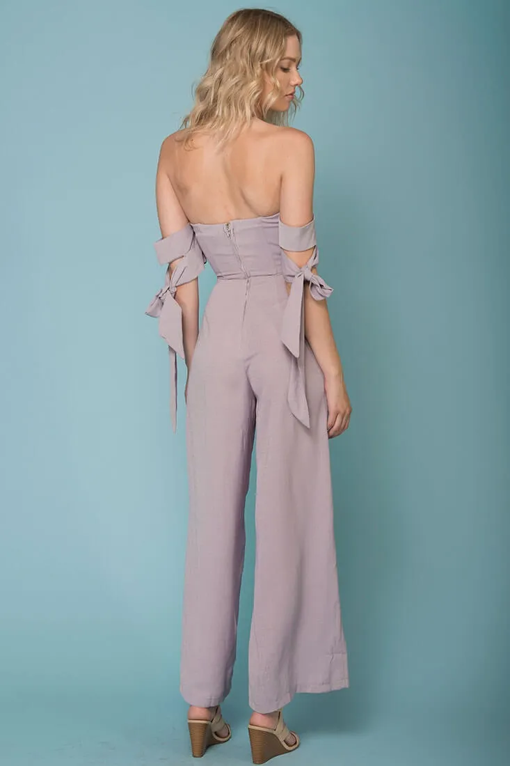 Kyndall Off The Shoulder Tube Top Jumpsuit Grey