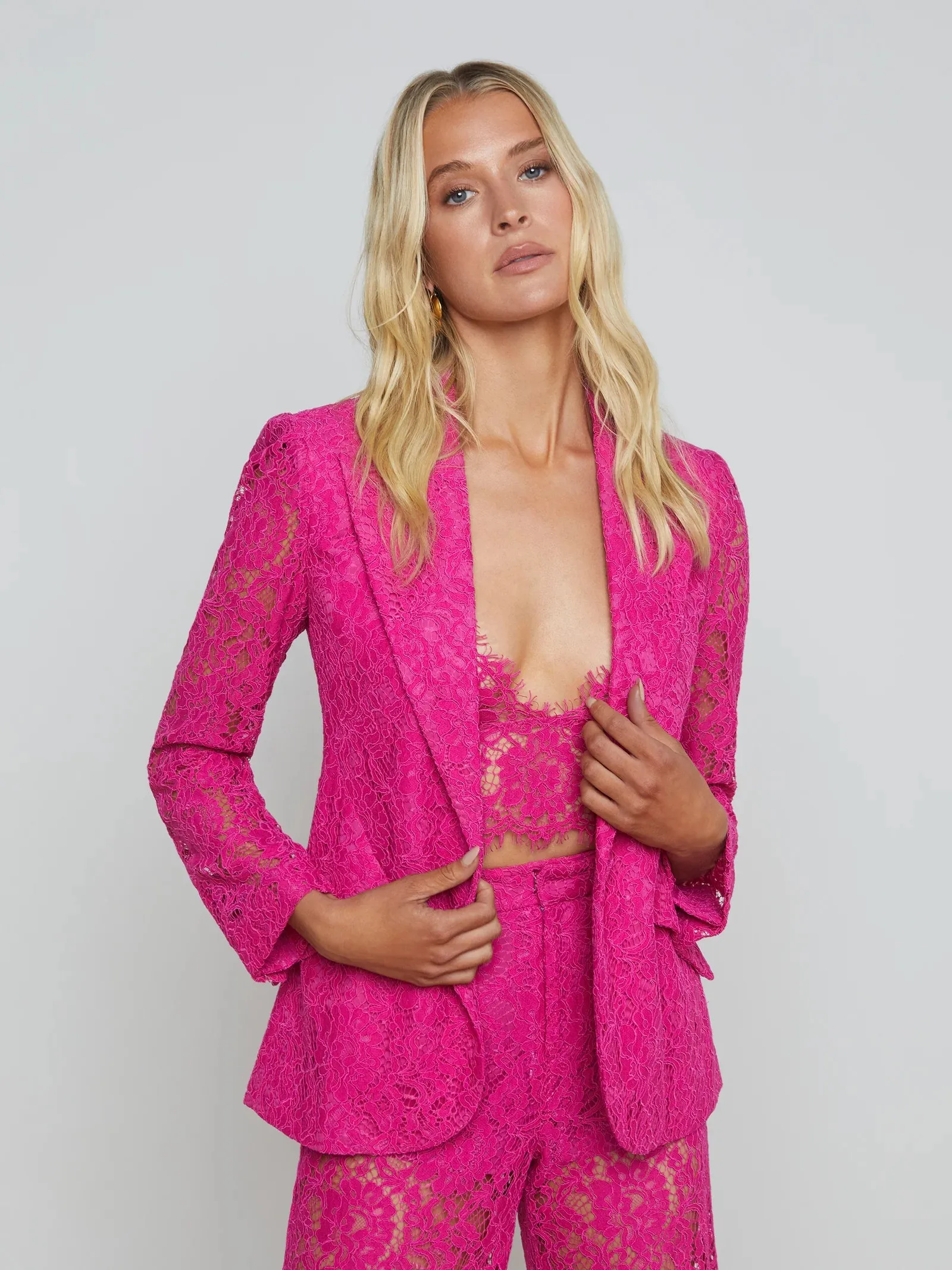 La1377 Pink Lace Blazer