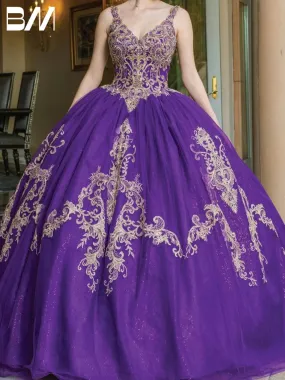 Lace-Up Shiny Floor-length Prom & Quinceanera Dress