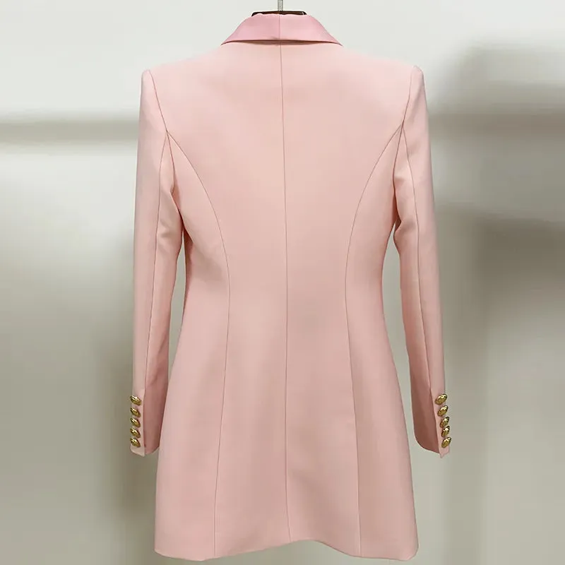 Lion Embellished Double Breasted Blazer Dress with Satin Collar