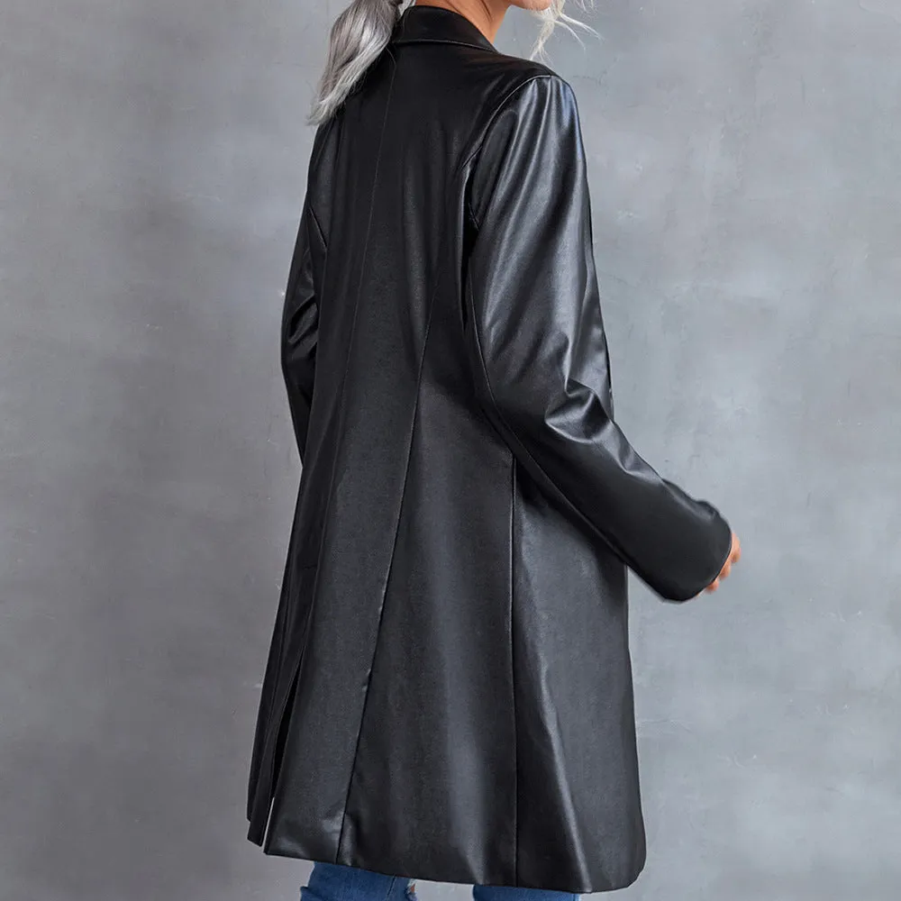 Long PU Blazer Coat For Wholesale Women Clothing