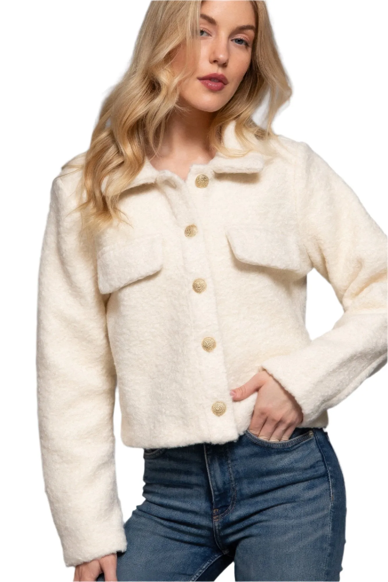 Long Slv Teddy Fleece Short Jacket