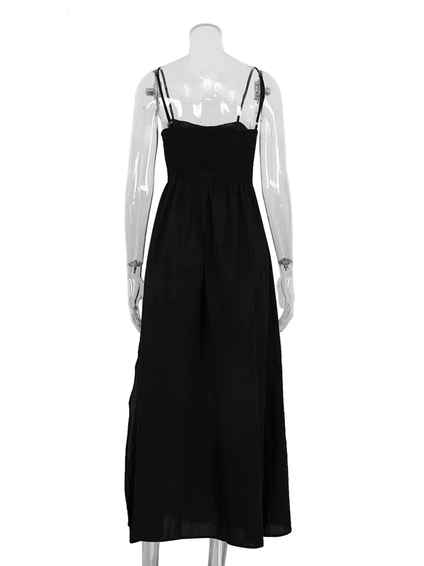 Loose Black Cotton  Dress  Summer Strap Sleeveless