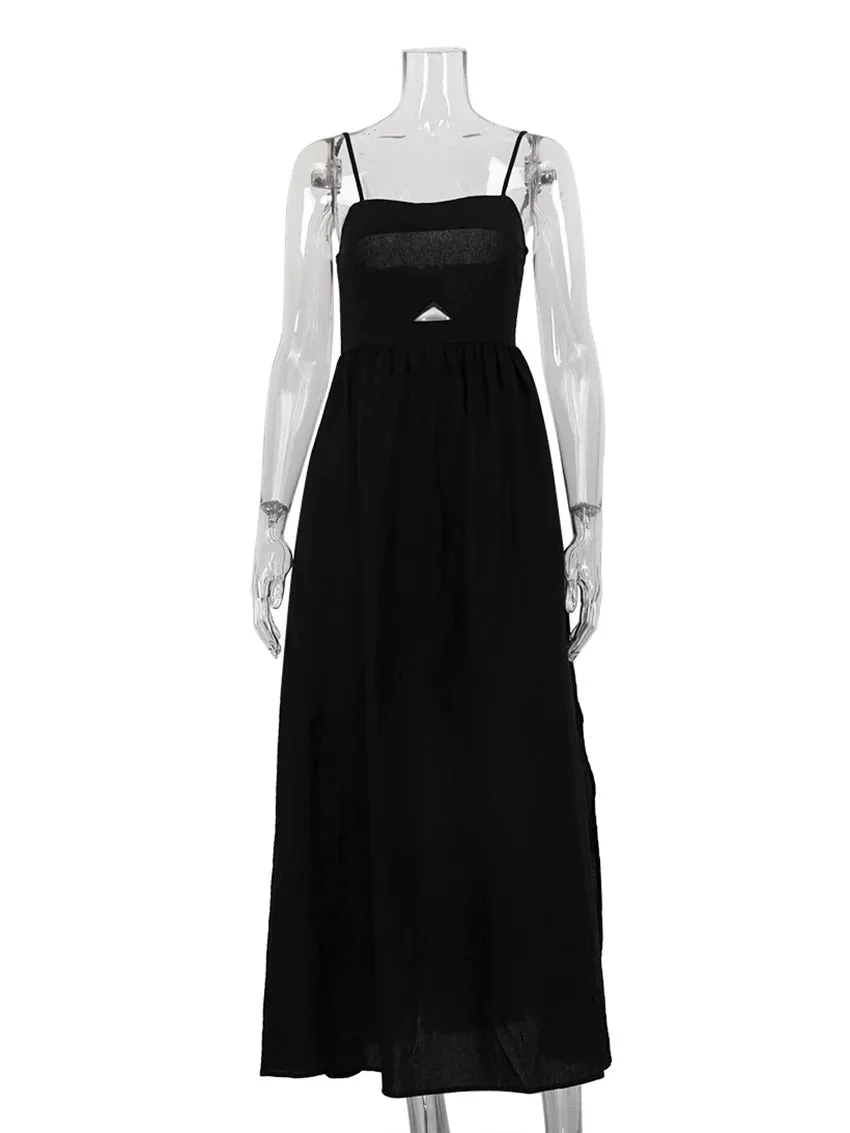 Loose Black Cotton  Dress  Summer Strap Sleeveless