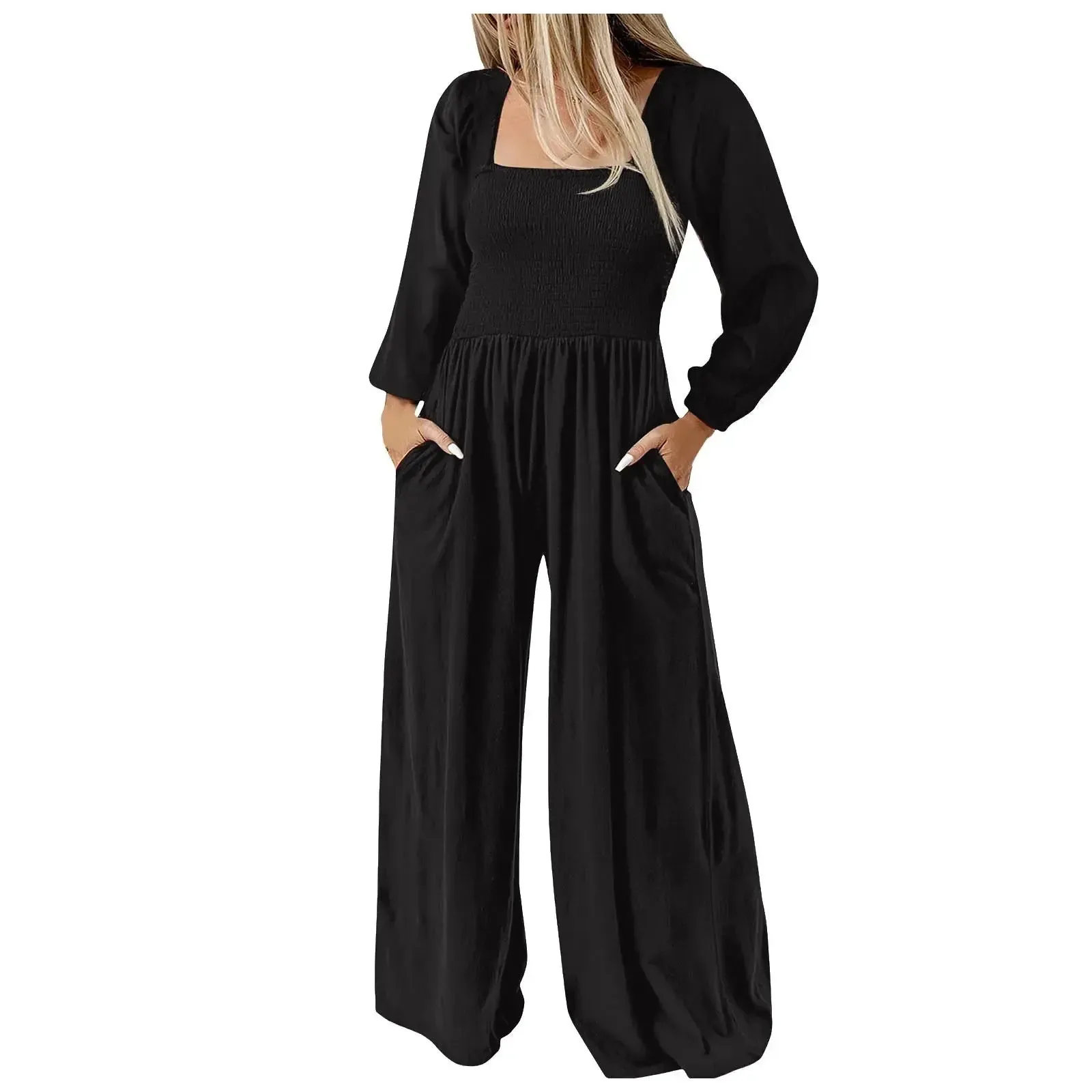 Loose Pleated Wide Leg Jumpsuit