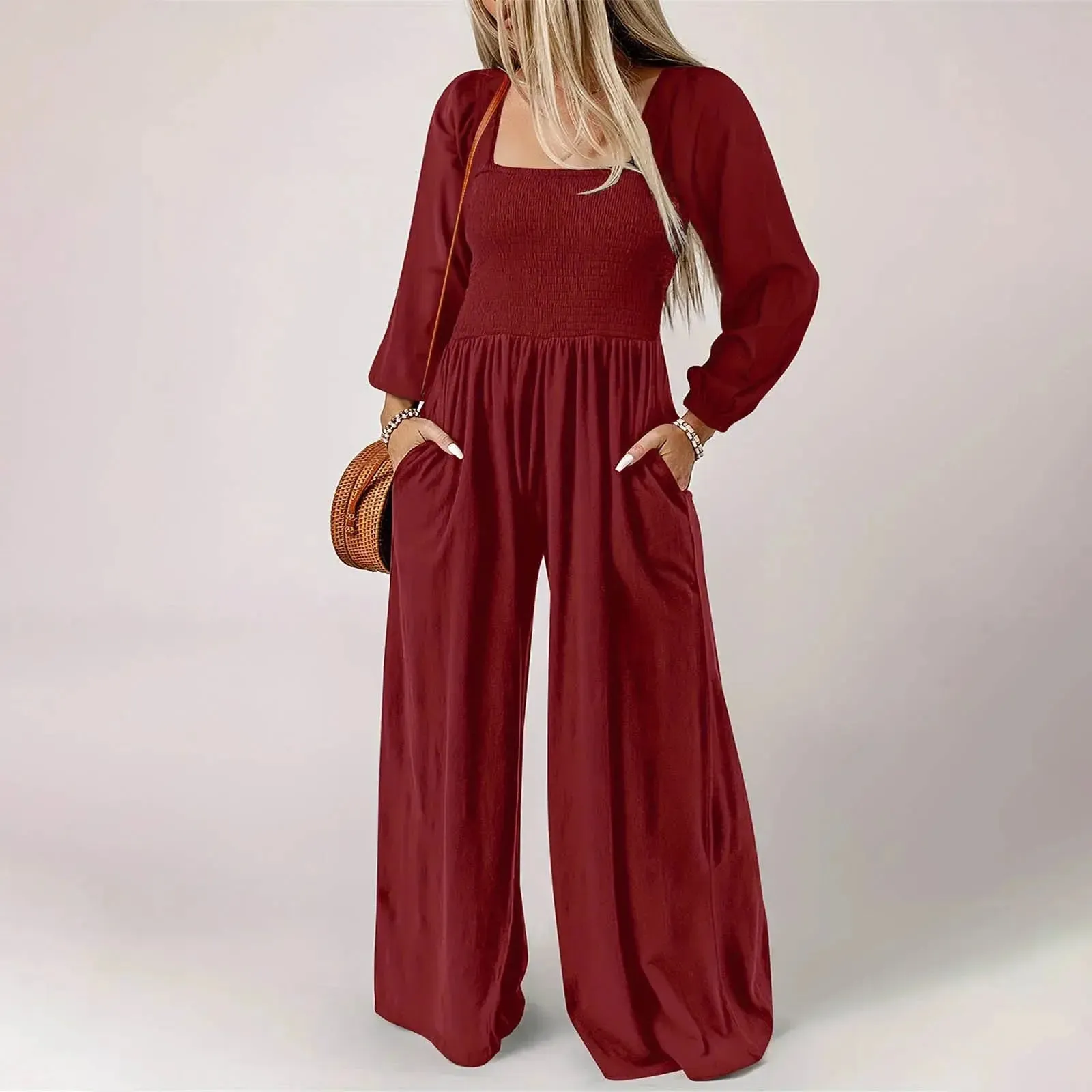 Loose Pleated Wide Leg Jumpsuit