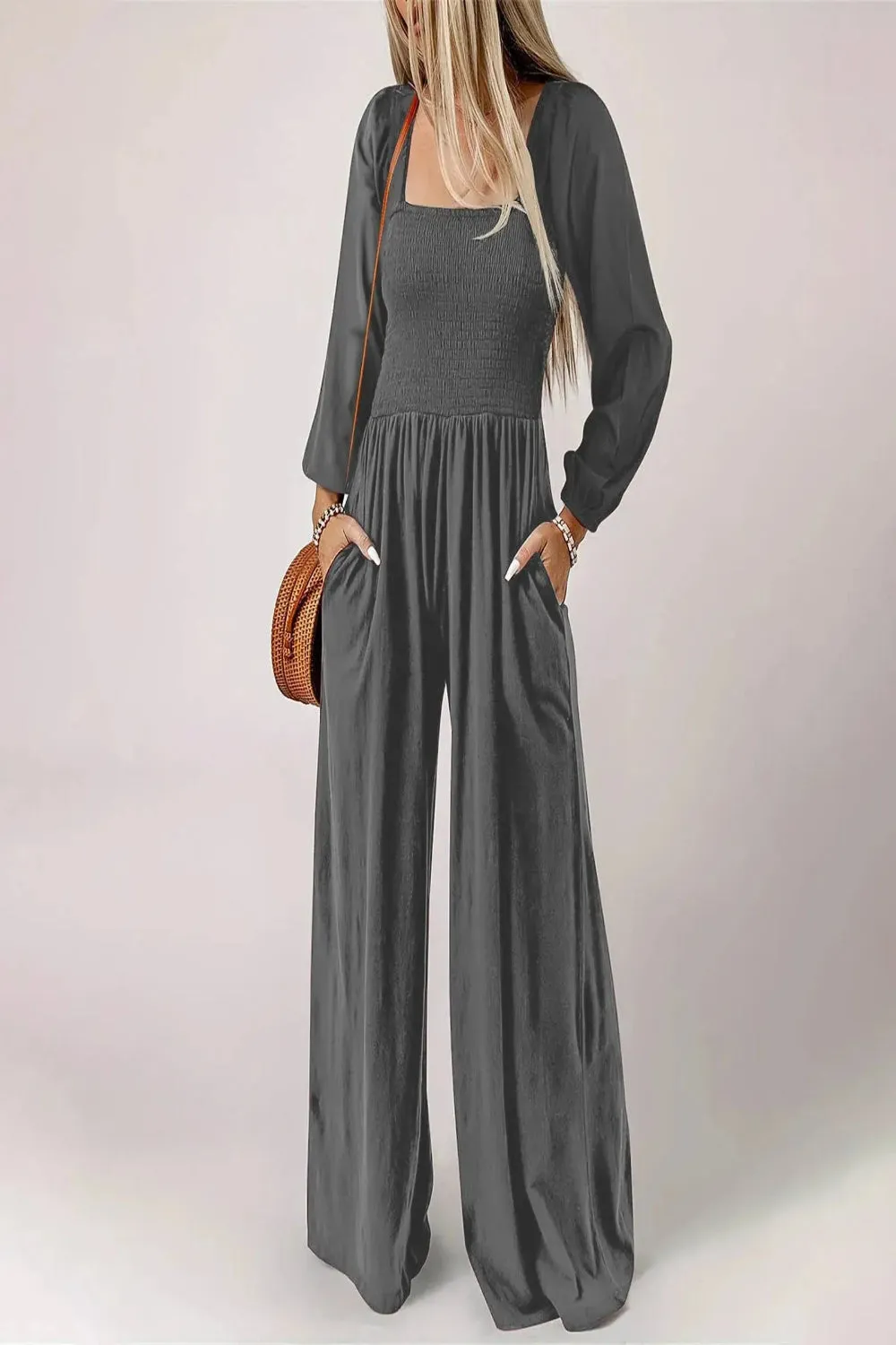 Loose Pleated Wide Leg Jumpsuit