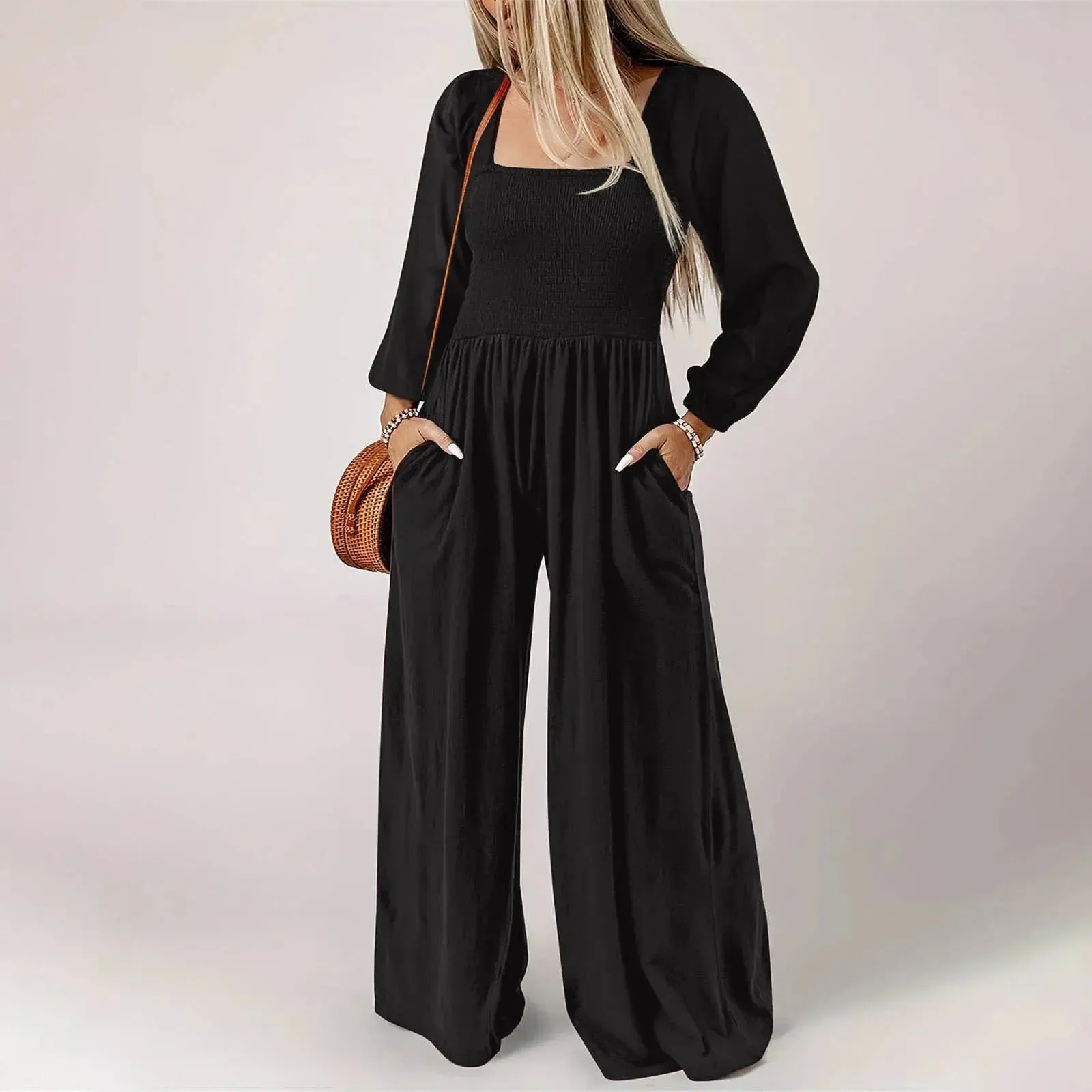 Loose Pleated Wide Leg Jumpsuit